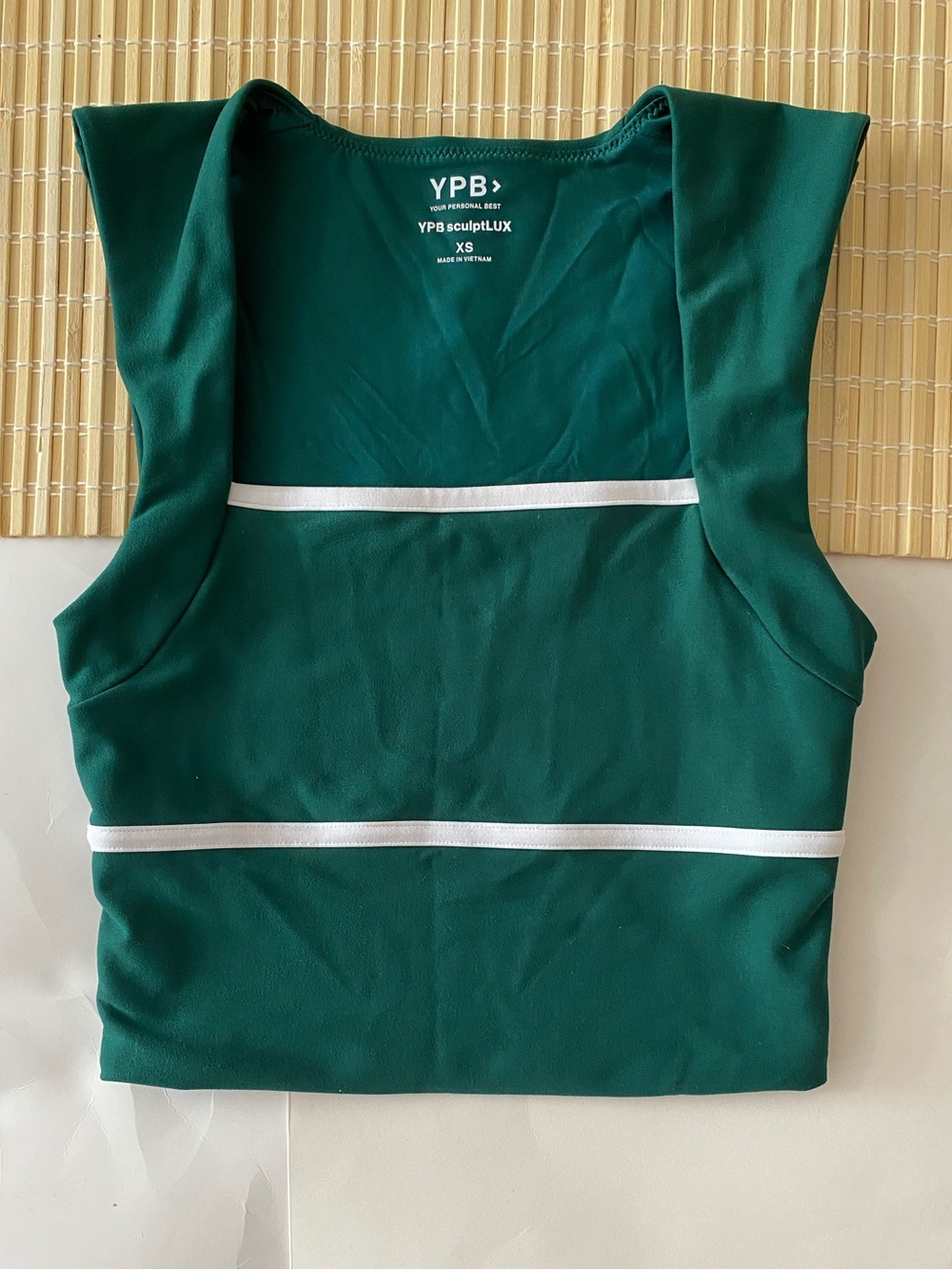 Abercrombie & Fitch Dark Green Sleeveless Crop Top with White Bands